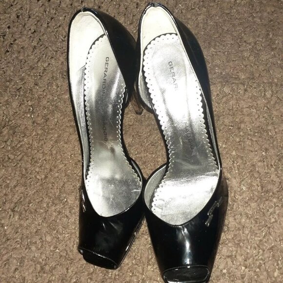 GERARDINA DI MAGGIO-Black Patent D'Orsay Peep Toe-Silver Stiletto-NM-SZ 35 - Picture 7 of 8